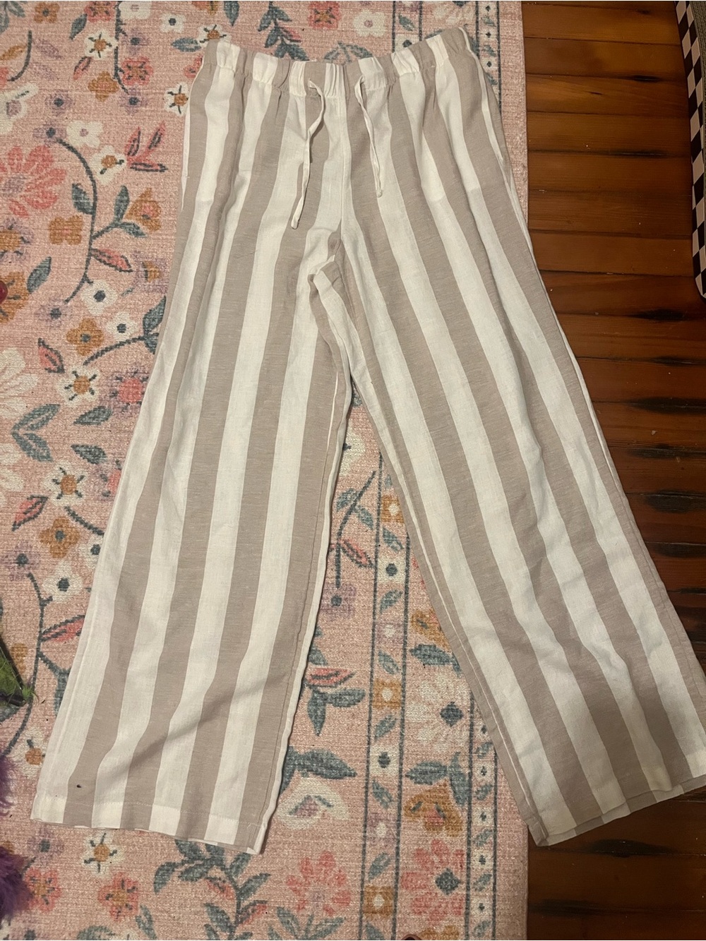 Wide Leg Striped Linen Blend Pants